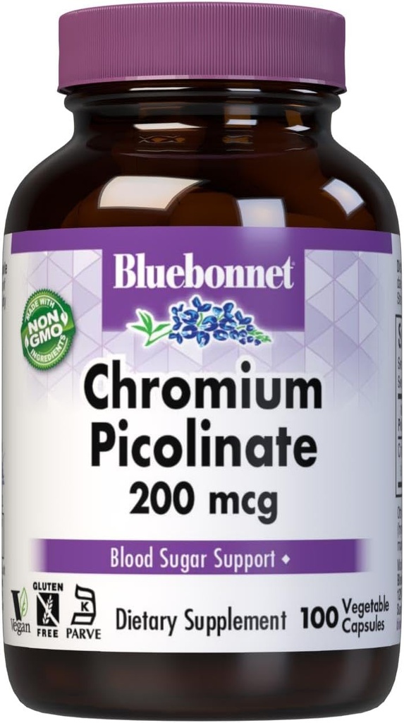 Bluebonnet Crom Picolinat 200 mcg, 100 capsule vegetariane, 100 conte