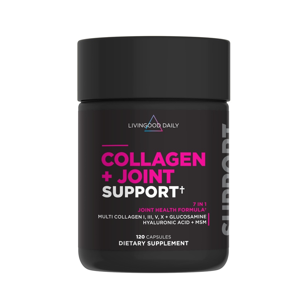 Livingood Daily Colagen + Suport comun, Grass Fed Multi Colagen Peptides I III V X cu acid hialuronic, Supliment de sprijin comun pentru femei si barbati, unghii din piele de par, Keto & Gluten gratuit, 120 capsule