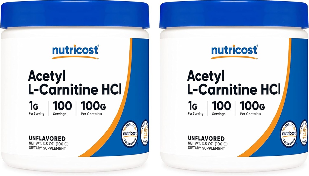 Nutricost Acetil L-Carnitină (ALCAR) 100 GMS (2 ambalaj) - 100 Serviri Fiecare - 1000 mg Per Servire - Pulbere pură de acetil L-Carnitină - Non OMG, Gluten gratuit