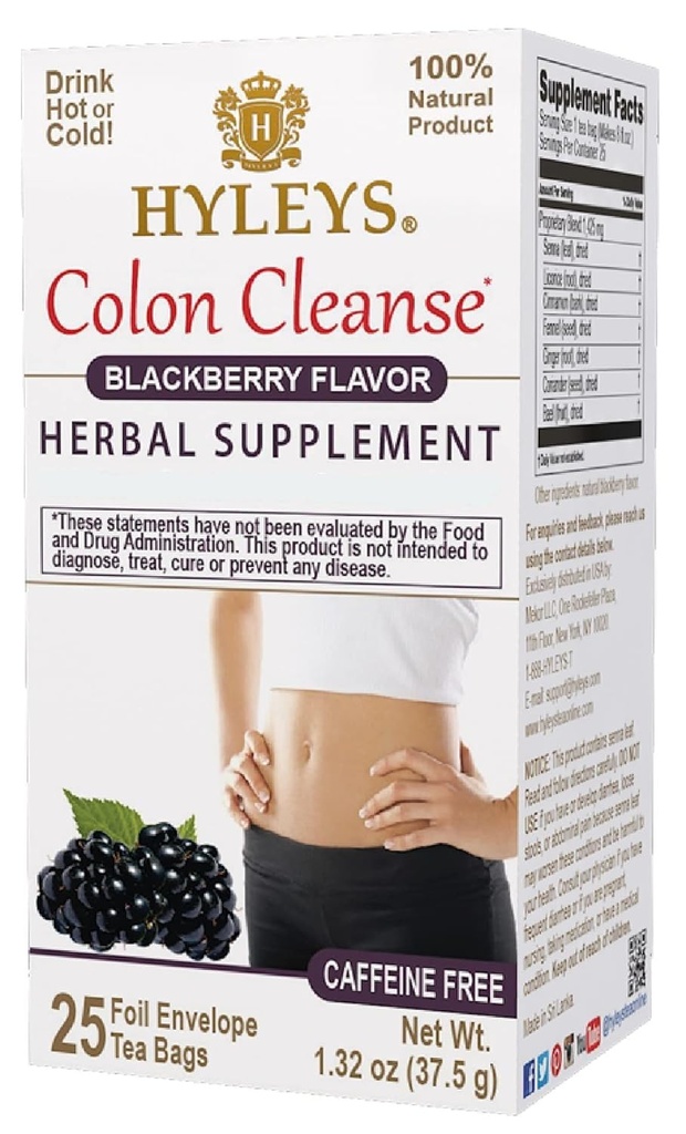HYLEYS Colon Cleanse Tea BlackBerry Flavor - 25 Ceai Bags (1 ambalaj)