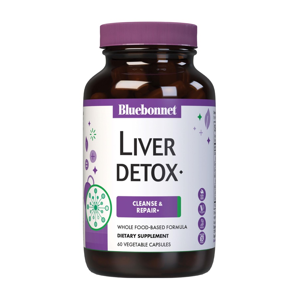Bluebonnet Nutriţie Ficat Detoxifiere, Ficat Sănătate*, Antioxidant Protecţie*, Soy-Free, Gluten-Free, Kosher Certified, Non-GMO, Dairy-Free, 60 Capsule vegetale, 60 Servings