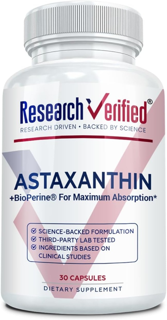 Cercetare verificate Astexanthin - puternic antioxidant, luptă radicale gratuite, sprijină pielea, creier, ochi, și inima - Zinc RDA, vitamina E, BioPerine - 30 capsule - non-OMO, Made in the USA
