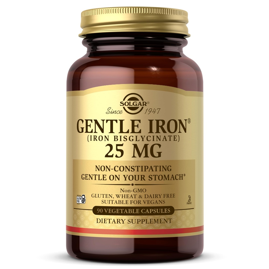 Solgar Gentle de fier 25mg, 90 Capsule vegetale - Energie, producția normală de celule roșii din sânge - blând pe stomac - non-GMO, Vegan, gluten gratuit, lactate gratuit, Kosher - 90 Serviri