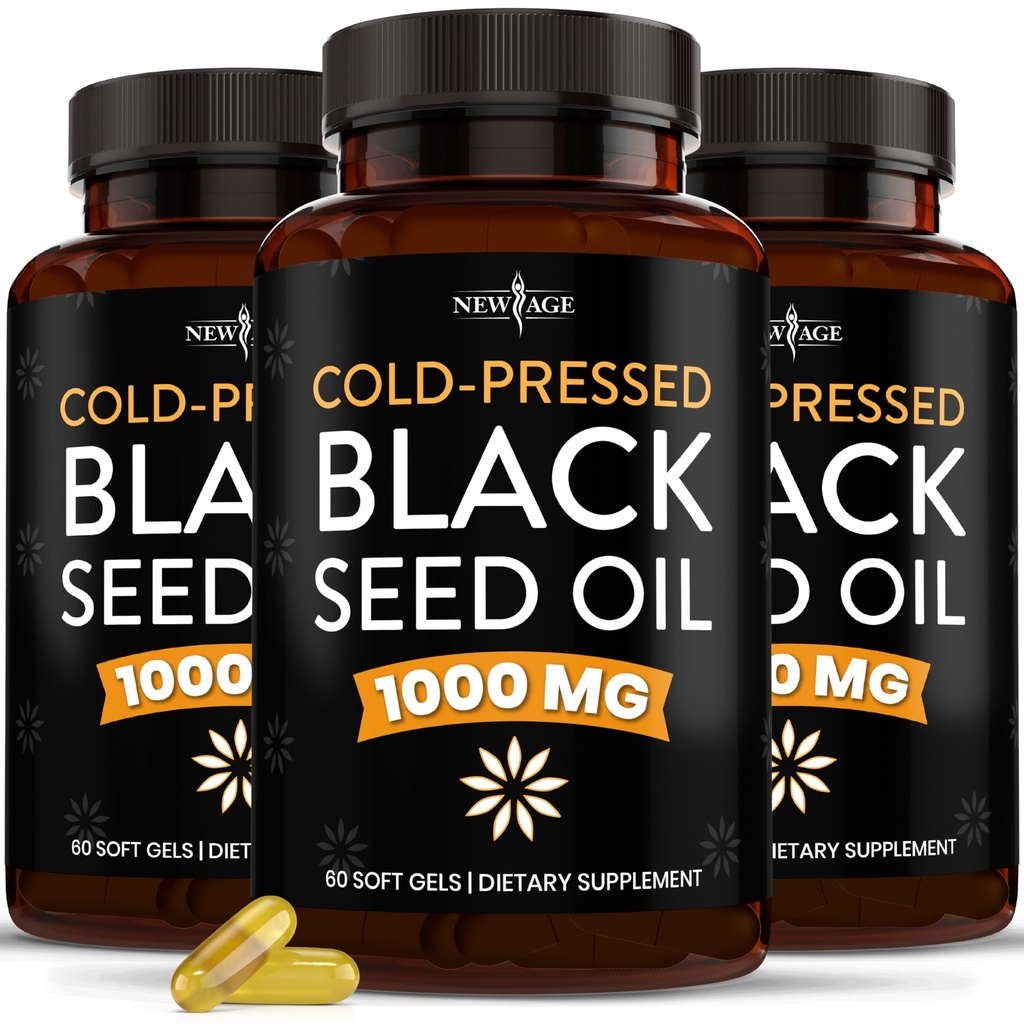 NOUA AGE Black Seed Seed Oil Softgel Capsule - Premium Cold-Pressed Nigella Sativa Producand ulei negru de seminte - Non-GMO & Vegetarian 90 Count (Pachet de 3)