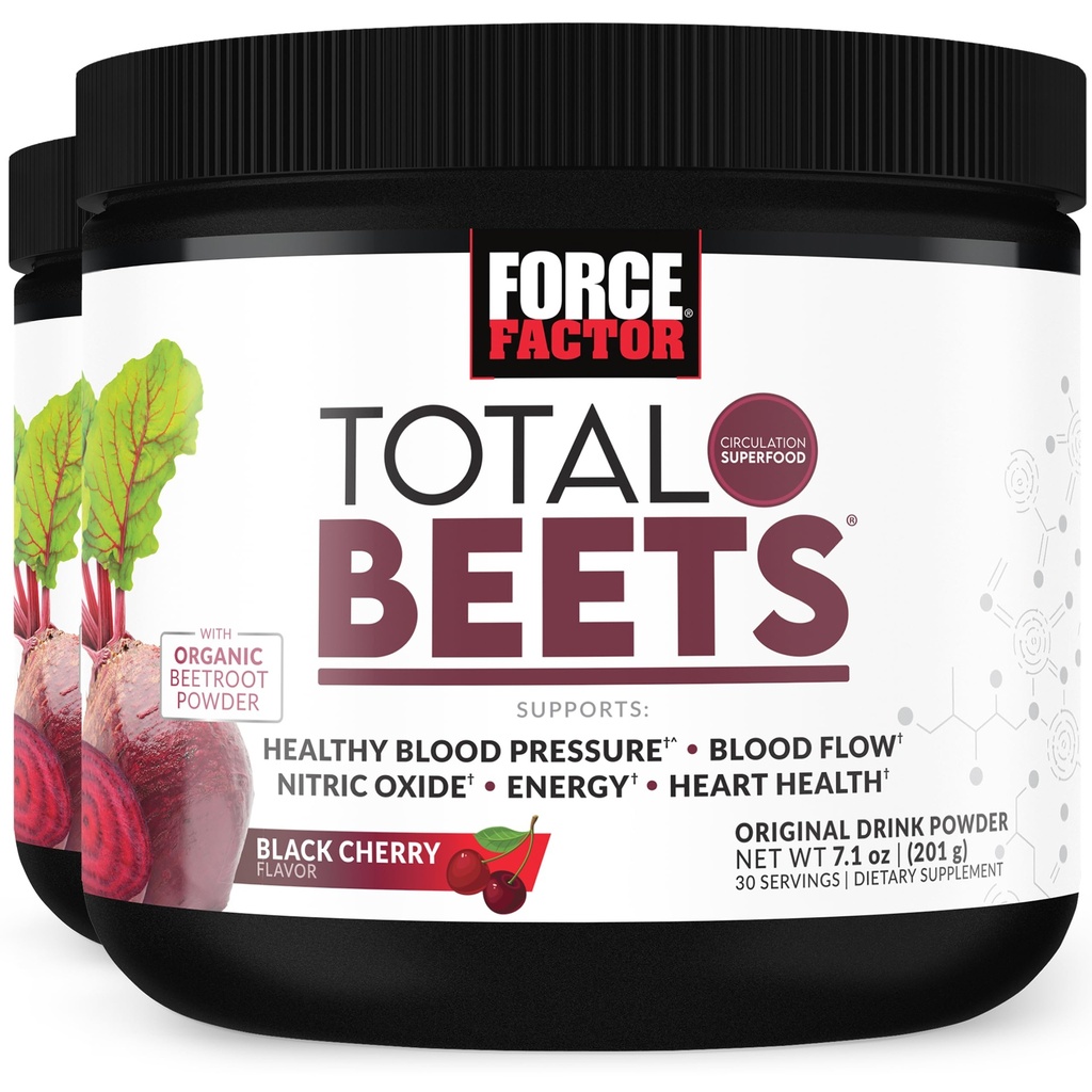 Force FACTOR Total Sfecle Superfood Sfeclă Root Pulbere 2-Pachet, Nitrați pentru a sprijini Circulația, fluxul de sânge, oxid de azot, Energie, Rezistență, Rezistență, Rezistență, Rezistență, Supliment cardiac cardiovascular de sănătate, 60 Serviri