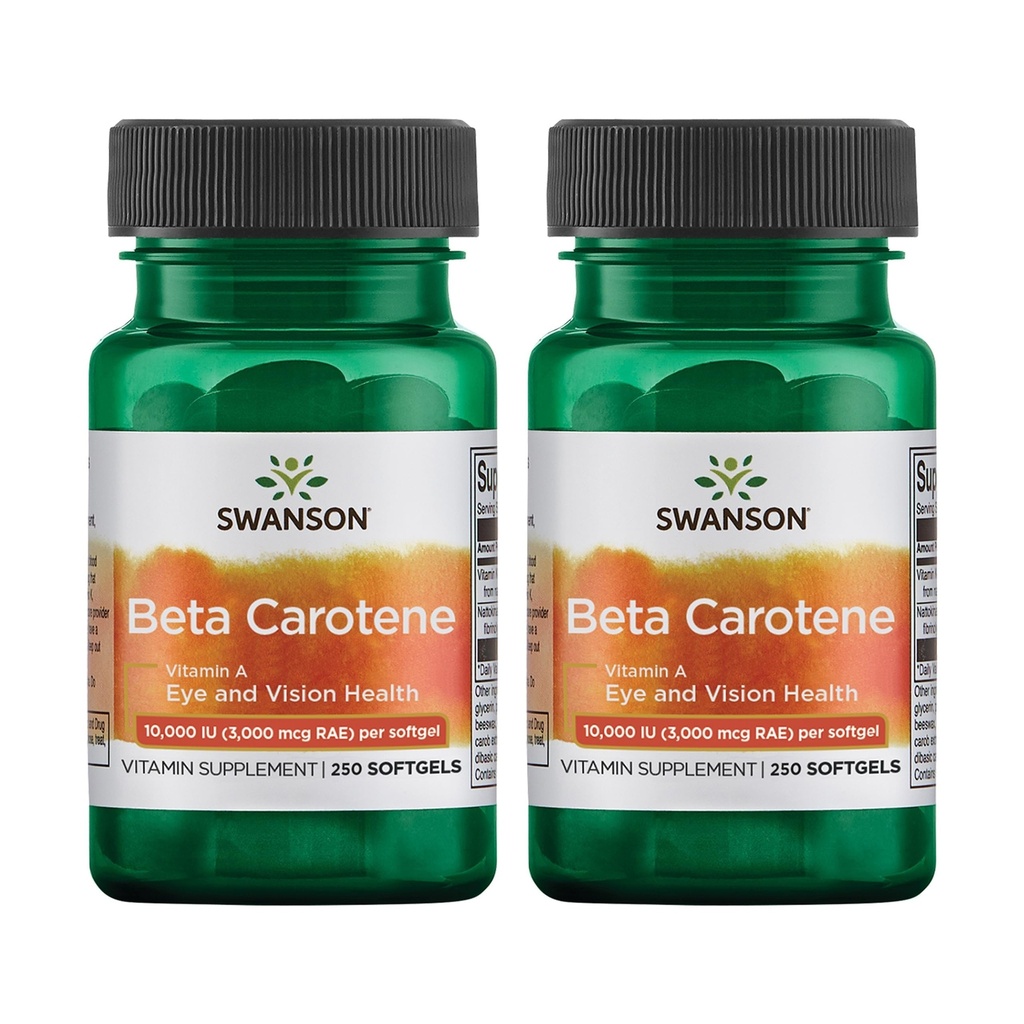 Swanson Beta-Caroten - Vitamina Un supliment de promovare Immune Health, Eye & Skin Health - Natural Wellness Formula - (250 Softgels, 3000mcg Fiecare) (2 ambalaj)