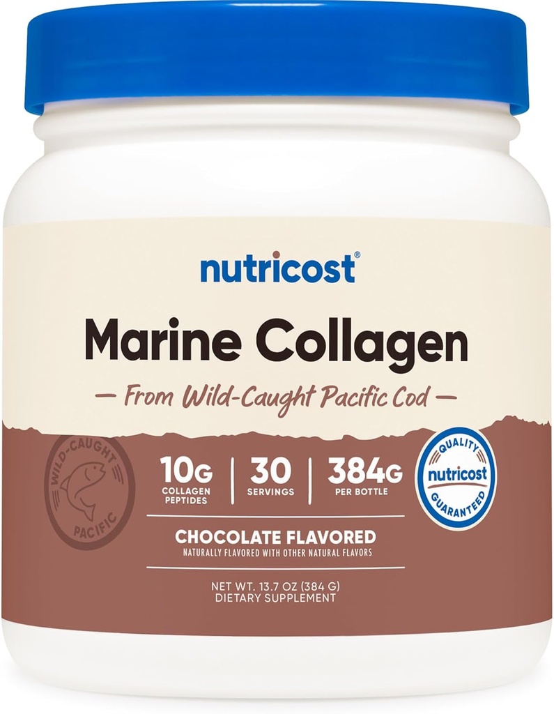 Nutricost Marine Collagen (Chocolate Flavor) 30 Serviri - Suplimentul Colagen de cod Pacific sălbatic prins