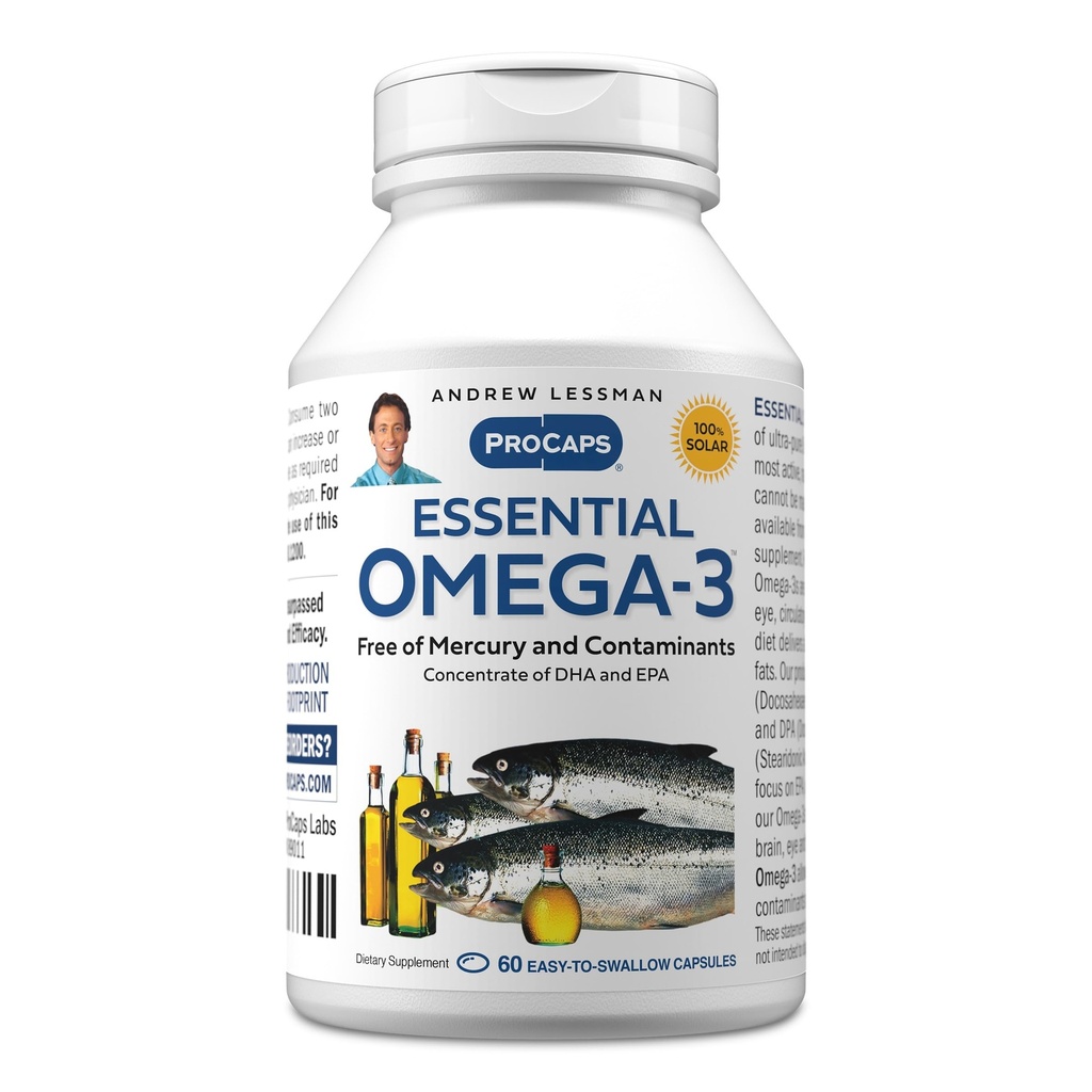 ANDREW LESSMAN Essential Omega-3 Nearomatizat - 60 Softgels - Ultra-pure, ulei Omega-3 de mare potenta. High DHA, fără probleme cu stomacul, fără contaminări, fără mercur. Small Easy to Swallow Softgels