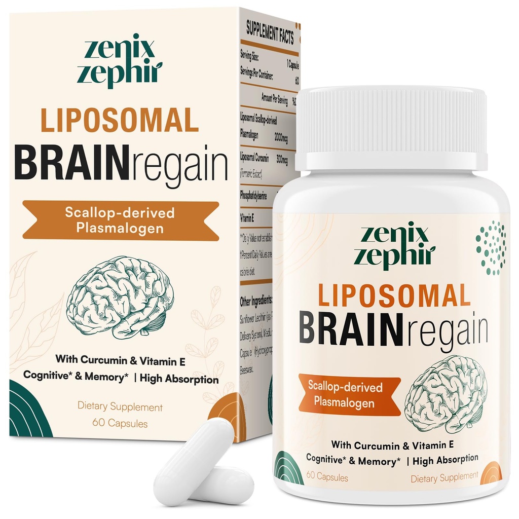 Liposomal Creier Suplimente pentru memorie și focalizare - Plasmalogen cu Curcumin & Vitamina E pentru o mai bună absorbție- Potrivit pentru Seniori, Adult Bărbați și femei Cognitive Health,High Potency 60 Serviri