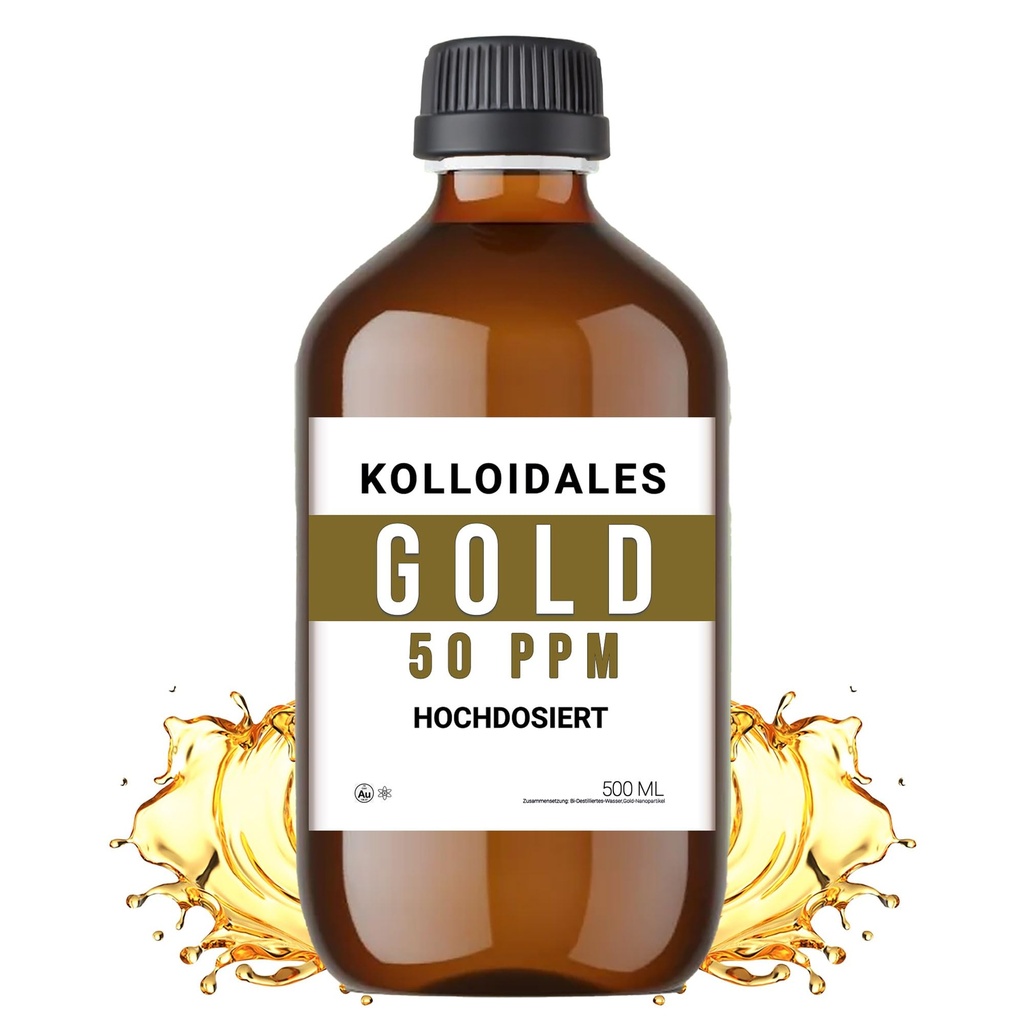 Soluție de aur coloidal, 50 PPM, 500ml, puritate ridicată 99.99%