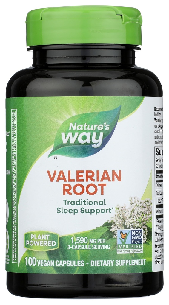 Natura's Way Valerian Root, Tradiţional Sleep Support*, non-GMO Project Verified, Gluten Free, Vegan, 100 Capsule (Packaging May Vary)