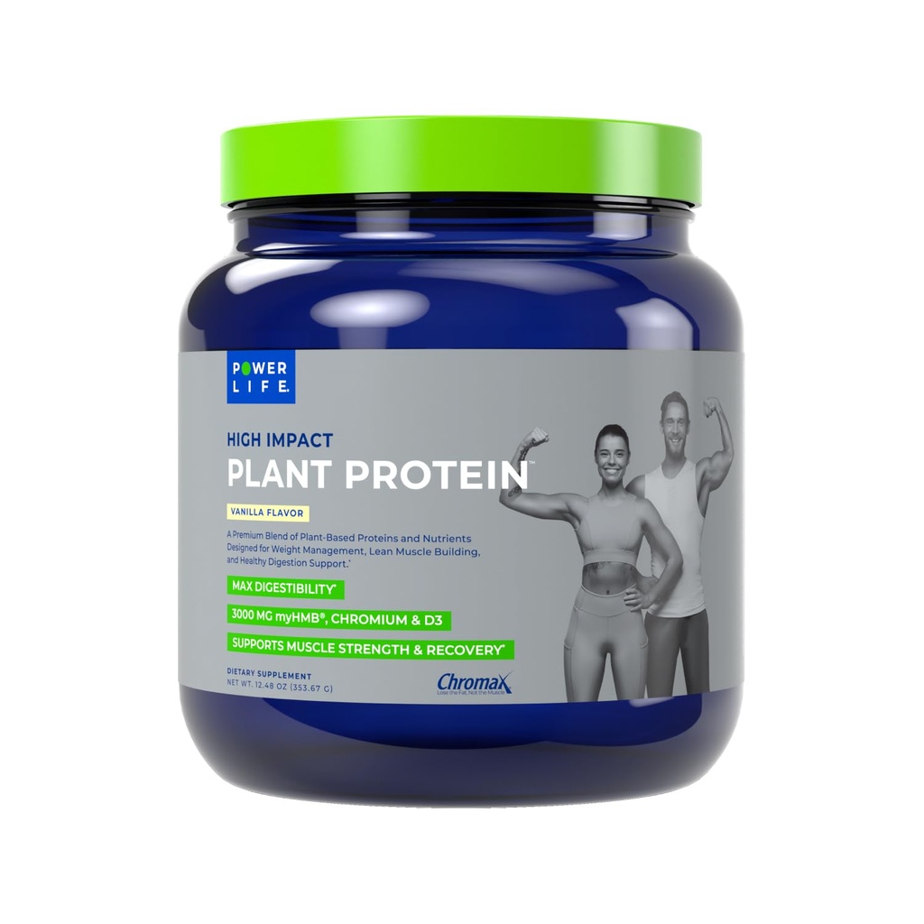 POWERLIFE Pudră proteică cu impact ridicat cu 3000 MG de HMB, cu bază de plante, fără zahăr adăugat, Vegan, Keto Friendly, Non-GMO (Vanilla - New Formula)