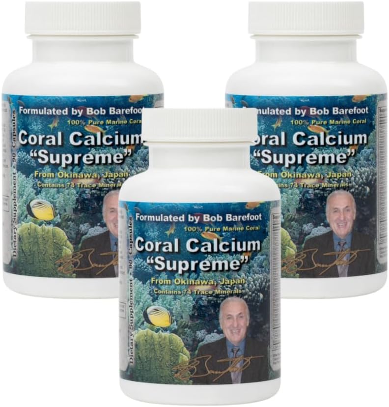 BEST Coral Calciu Supreme I 100% Pur Coral Marine, 74 Trace Minerale, 1000 mg I 90 Capsule, Pachet de 3