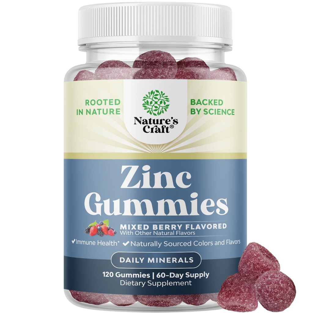 Gume de zinc pentru adulți - Suplimente de zinc masticabile pentru femei și bărbați pentru energie și suport imunitar - Vitamine și suplimente minerale - 120 Chews