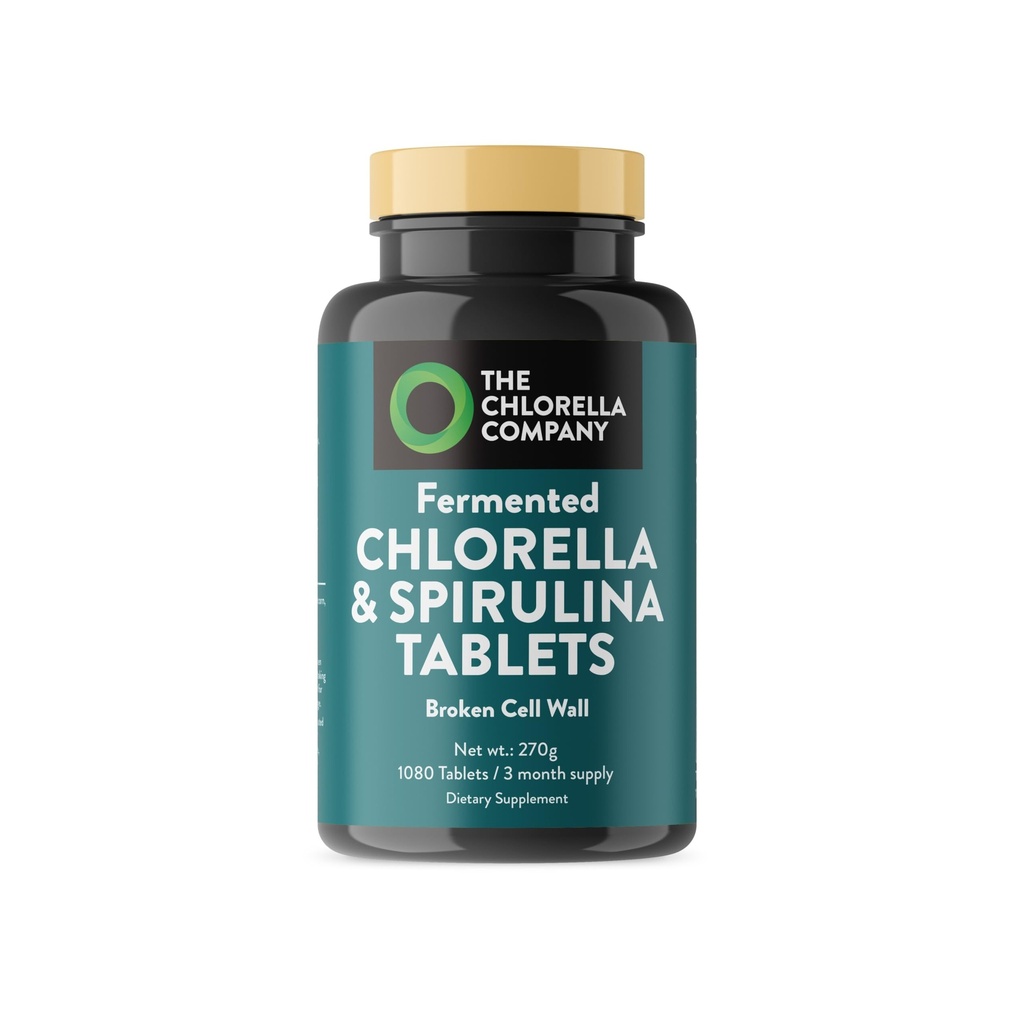 Chlorella fermentată & Spirulina tablete, Clorofill, Green Superfood, Algae Supliment, Heavy Metal Detoxifiere, Immune Support, Broken Cell Wall, 1350 Tablete, Non-GMO, Vegan