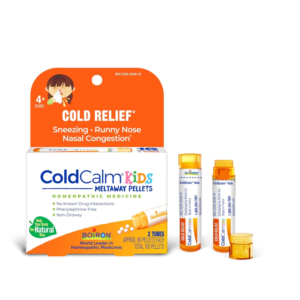 Boiron ColdCalm Copii Pellets pentru ameliorarea simptomelor reci comune, cum ar fi Strănut, Runny nas, Sore gât, şi Congestia Nasal - 2 Conte (160 Pellets)