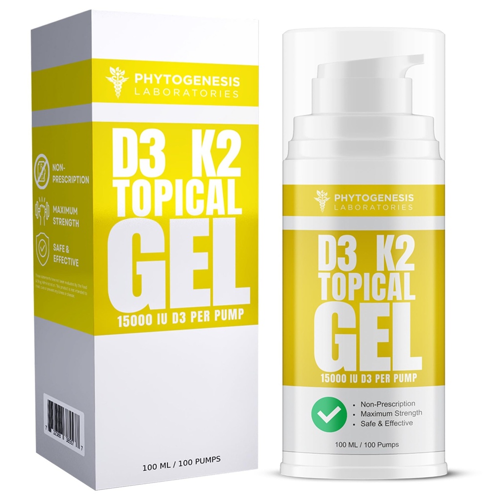 Vitamina D3 K2 Concentraţia maximă Gel topic - 15000+ UI per pompă - Vitamina de soare - susţine sănătatea osoasă şi articulară, sprijinul imun - o lună de aprovizionare