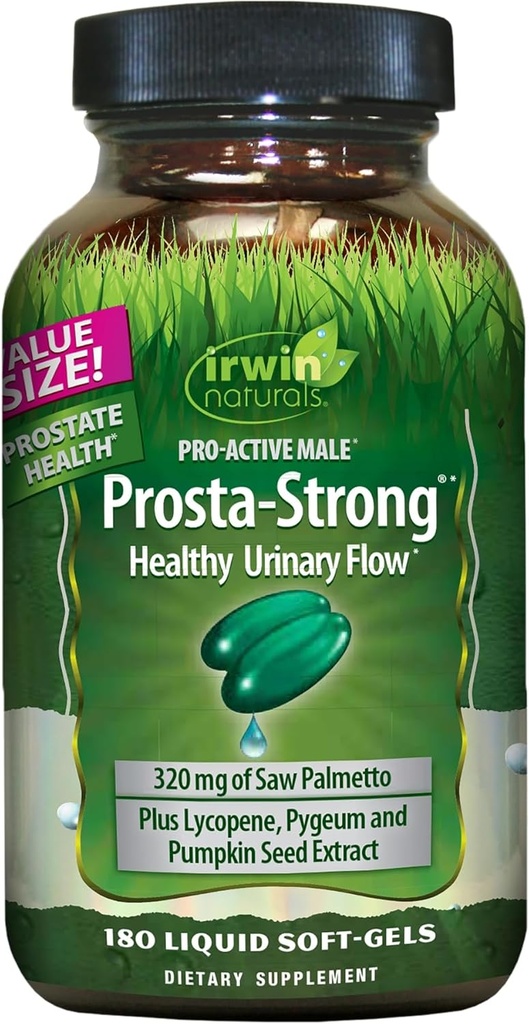 Irwin Naturals Prosta-Strong - 180 Softgels - Suport de sănătate prostată cu Saw Palmetto, Licopen & Seed de dovleac - Suporturi Flux urinar