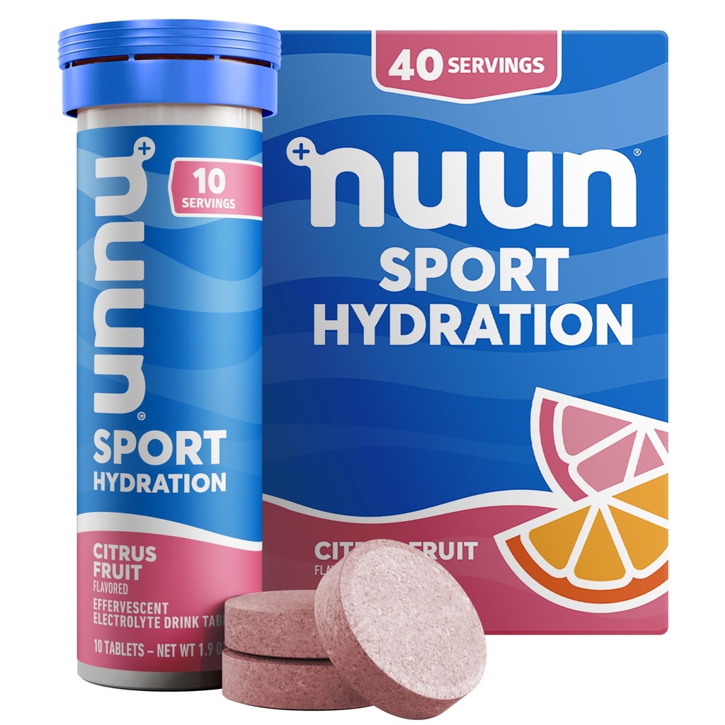 Nuun Sport Electrolit Tablete cu magneziu, calciu, potasiu, clorură & sodiu, gluten Free & Vegan, fructe citrice, 4 Pachet (40 Serviri Total)