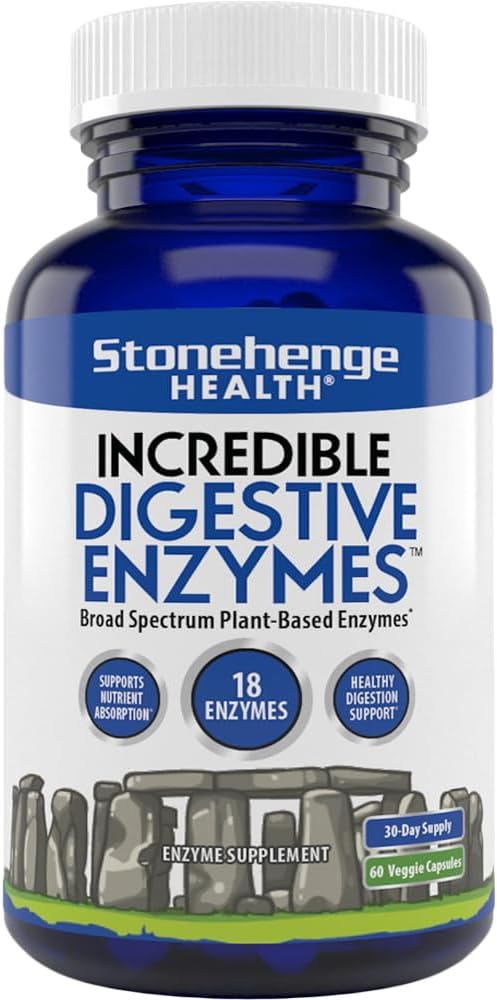 Stonehenge Health Enzymes Digestive Incredibile - 18 Enzime pe bază de plante - Lipase, Lactase, Protează, Amylase, Bromelain pentru gaz, Oboseală (1)