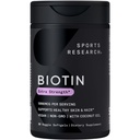 Sports Research® Biotin 5000mcg cu ulei organic de nucă de cocos - Biotin (Vitamina B7) pentru ten sănătos și suport pentru păr* - pentru femei și bărbați - Vegan, Non-GMO, Gluten & Soy-Free - 30 Veggie Softgels