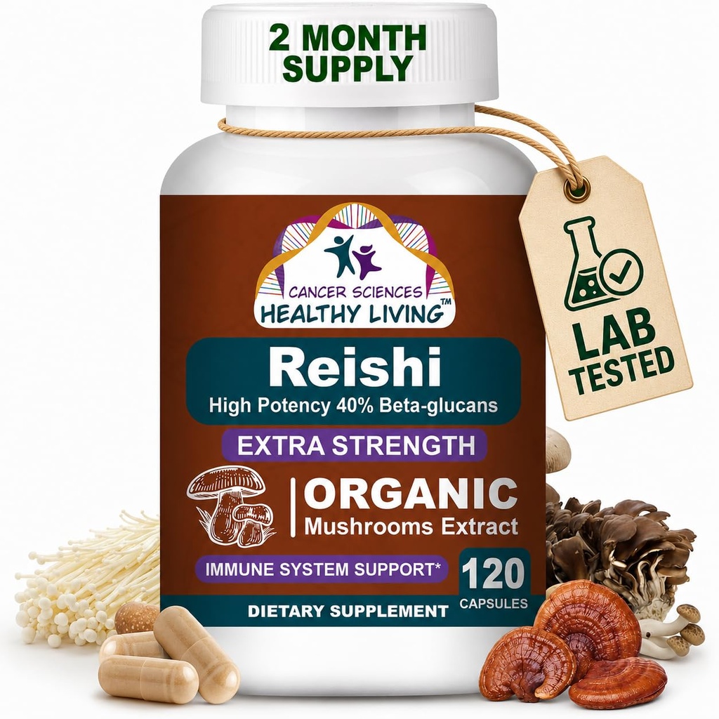 CANCER SCIENCES Reishi Wellness Capsule supliment ciuperci, USDA Extract de ciuperci organice certificate, extra Putere 1500 mg, mare potenta 40% Beta-Glucans, suport imunitar, anti-îmbătrânire, 120 capsule