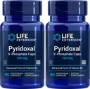 Extensie de viaţă Piridoxal-5'-Phosfat Capace P5P 100 mg, 90 Capsule de legume (Pachet de 2) - Advanced Vitamina B6 Supliment