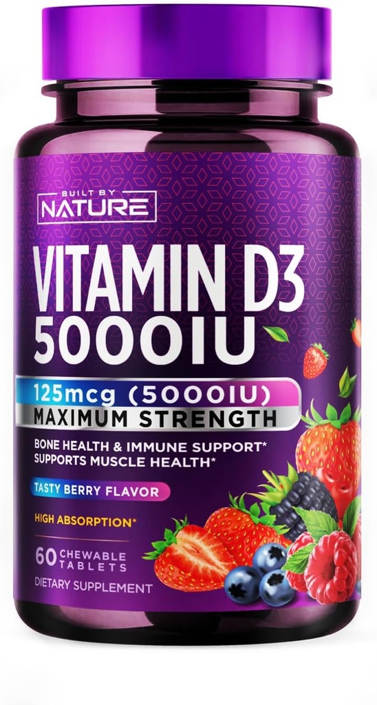Construit de natură Chemable Vitamina D3 5000 UI - Vitamina D Supliment Chews 