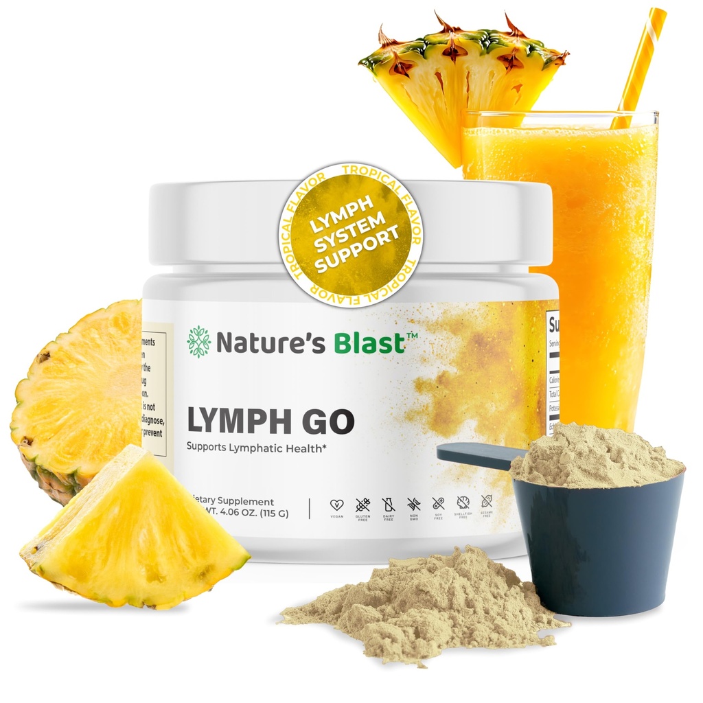 Limph Go - Limphatic Drenaj Supliment pentru femei si barbati - Lymph System Support - cu Bromelain, Echinacea, Brodock Root, Dandelion, Rutin, Kelp & More - 4.06 Oz - 30 Serviri - Aroma tropicala