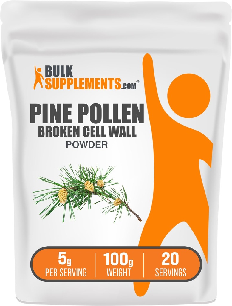 BulkSupplements.com Pine Polen Powder - Perete de celule rupte, Pine Polen Supliment, Herbal Supplement - Gluten gratuit, 5g per Serving, 100g (3.5 oz) (Pachet de 1)