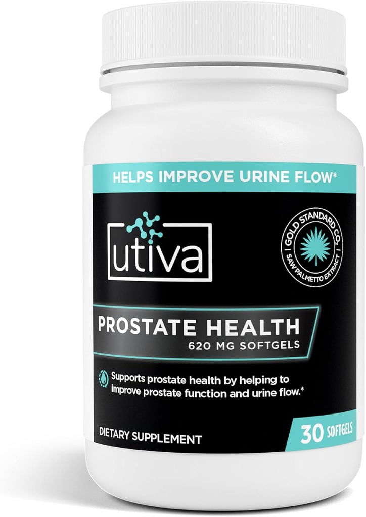 Utiva Prostate Health - Formula naturala pentru functia sanatoasa si fluxul de urina - Supliment prostata pentru barbati - Beta-Sitosterol si Saw Palmetto pentru barbati - 30 Softgels