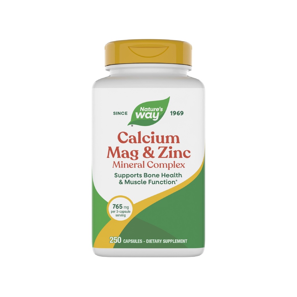 Natura's Way Calciu Magneziu & Zinc Mineral Complex, Susţine sănătatea osoasă şi funcţia musculară*, Suport Imun*, 250 Capsule (Packing May Vary)