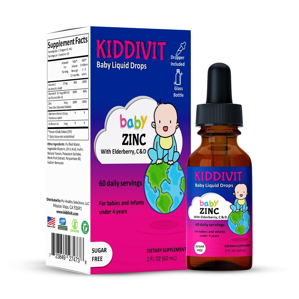 Kiddivit Baby Zinc Picături lichide cu Elderberry, Vitamina D3 & C 