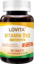 Lovita Vitamina B12 1000 mcg (B12 Vitamine ca Cyanocobalamină), Timed Release B12, Vegan-Friendly, Suportă Sistemul nervos, 60 comprimate vegetariene (2 lună de aprovizionare)