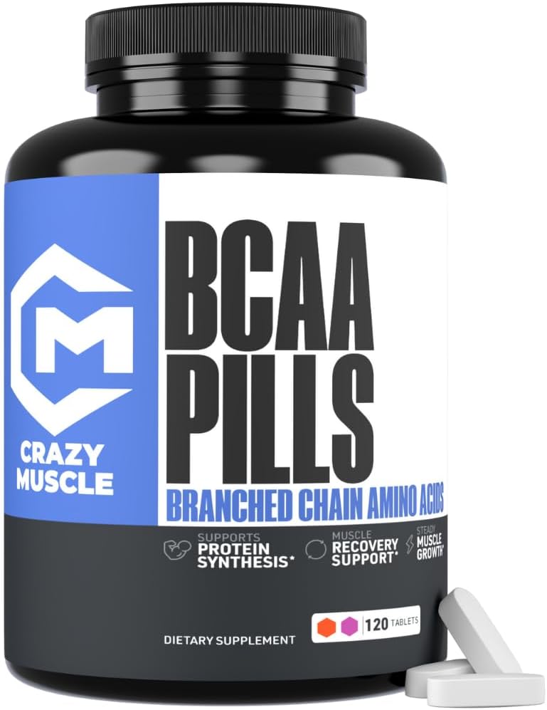 Pastile musculare nebun BCAA cu perfect 2:1:1 Raportul de lant ramificat Aminoacids Supliment, 1000 mg de BCAA pe pilula (Mai bine decât capsule), 120 comprimate