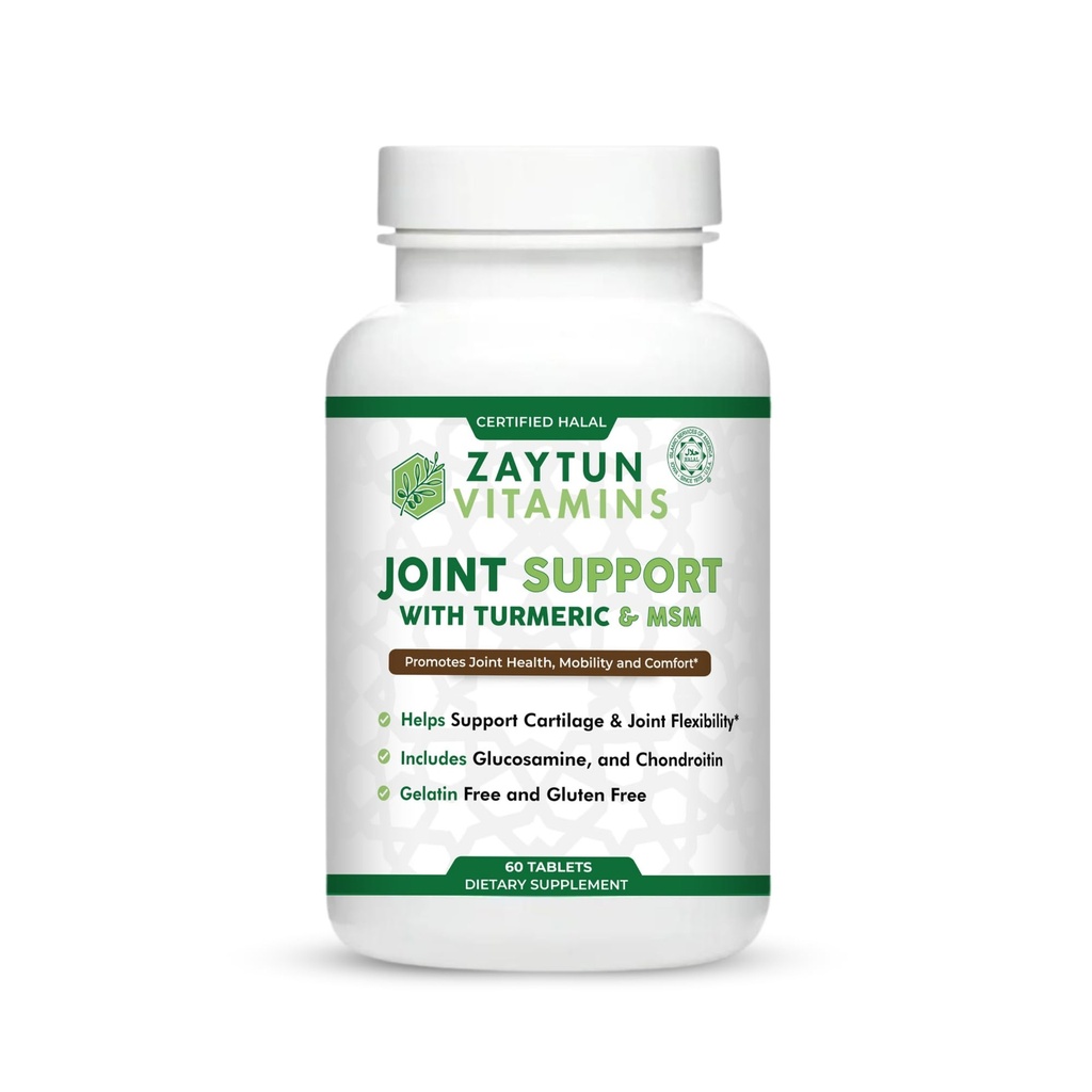 Zaytun Halal suport comun cu Turmeric + Glucosamină, promovează sănătatea comună, flexibilitate și susține mobilitatea, 1 lună de aprovizionare, No Gluten, No Gelatină, Made in USA - Halal Vitamine