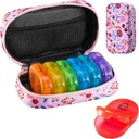 Serfeymi Weekly Travel Pill Organizator 2 Times A Day AM PM Upgraded Rainbow Pill Box 7 Ziua cu Portable Zipper Canvas Pill Case, Medicina Organizator pentru pastile, vitamine, uleiuri de pește - roz 01