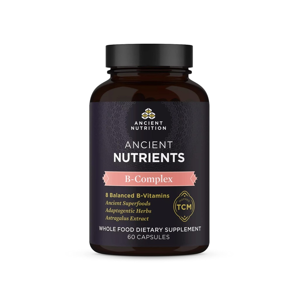 Suplimentul Complex de Nutritie Antica Vitamina B, 8 Vitamina B, Suporturi Nivele de energie sanatoasa, Plante Adaptogene, Enzyme activate, Paleo & Keto Friendly, 60 Capsule
