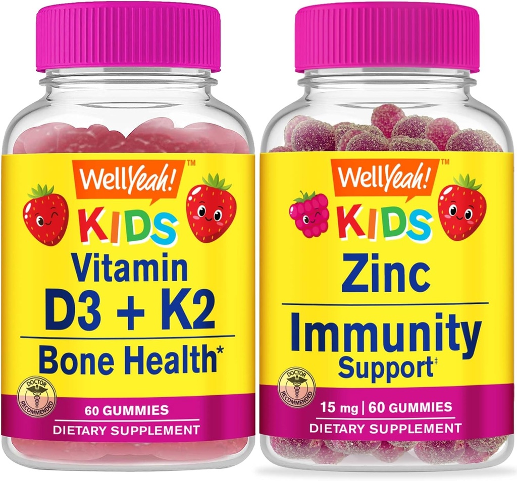 Ei bine, vitamina D3+K2 Copii + Zinc Copii 15mg, Gume Bundle - mare Tasting, Suplimentul de vitamine, Gluten gratuit, OMG gratuit, Guma de mestecat