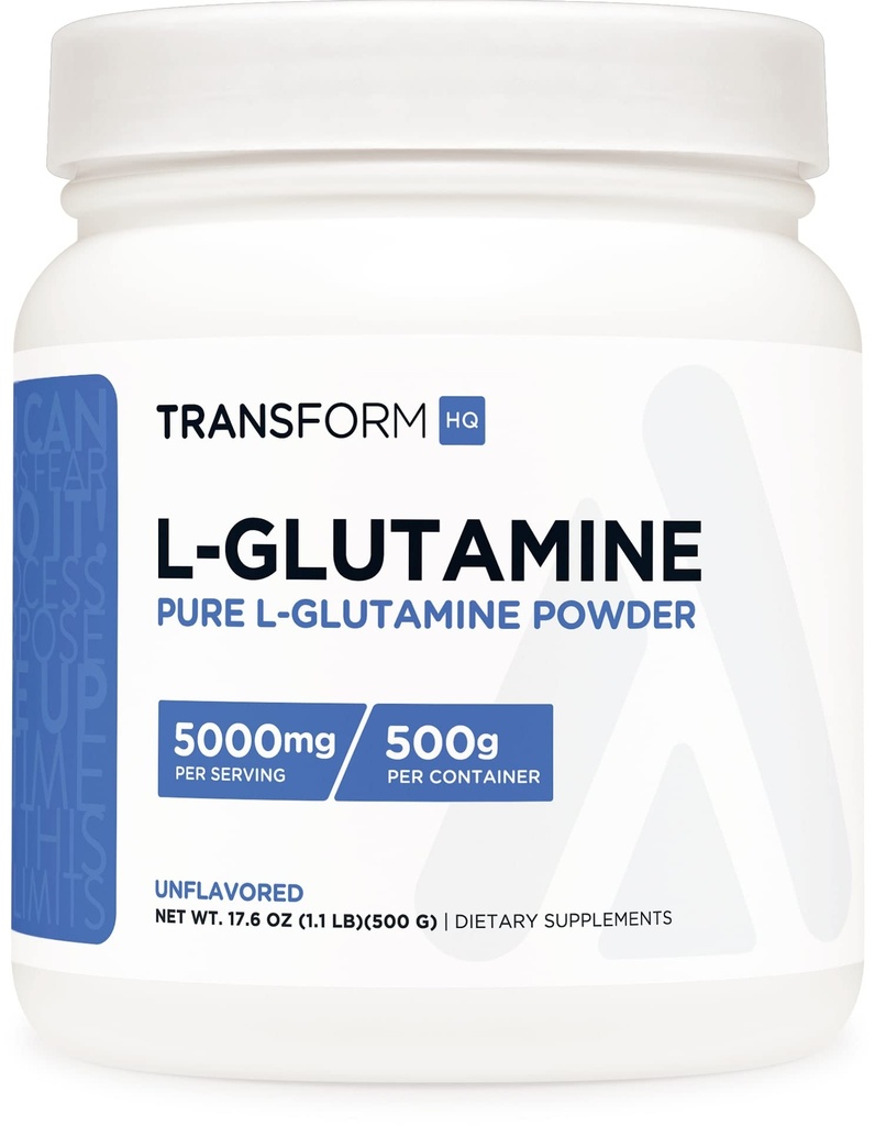 TransformHQ L-Glutamine Powder, 500G, 100 Servings - Gluten Free, non-GMO