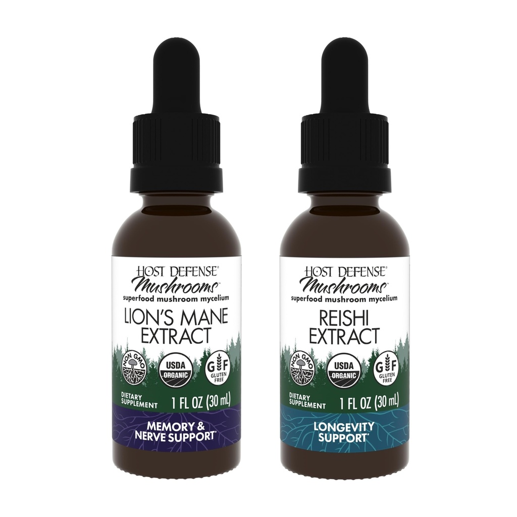 Hoste Defense Bundle with Lion's Mane Extract, 1 fl oz & Reishi Extract, 1 fl oz - Support Brain Health, Memory & Focus - Support Heart & Immune Health