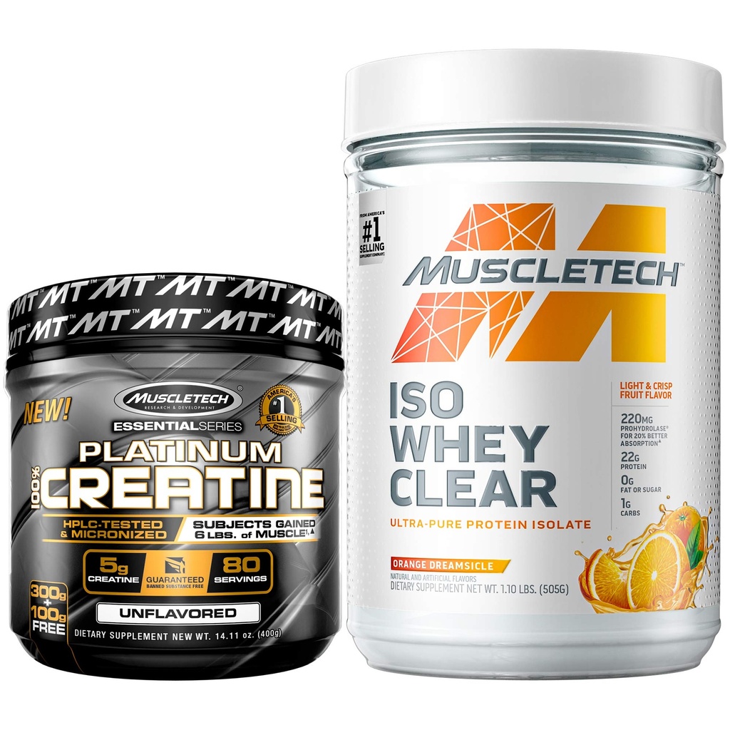 MuscleTech Creatin + Whey Proteine Izolate Bundle Platinum Creatine Iso Whey Clear, Orange