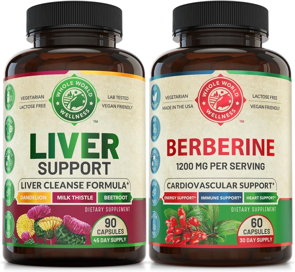 Ficat Cleanse Detox Repair Formula și Premium Berberine Bundle (o sticlă fiecare). Susţine sănătatea ficatului, sănătatea cardiovasculară, stimularea energiei, funcţia metabolică. USA Made.