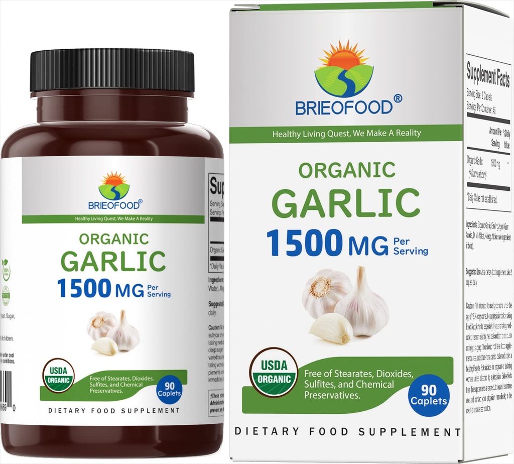 Brieofood Usturoi organic 1500mg, 45 Serviri, vegetarian, Gluten gratuit, 90 comprimate vegetariane