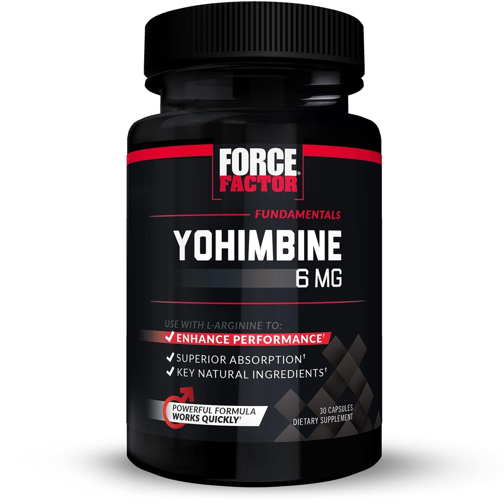 Force Factor Yohimbine Supliment pentru bărbaţi, Yohimbe Bark Extract cu absorbţie superioară pentru a spori performanţa, 6mg Yohimbine Bark pastile cu ingrediente naturale cheie, Lucreaza rapid, 30 capsule