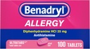 Benadryl Ultimabs Alergie Medicina, 25 mg difenhidramină HCl Antihistaminice tablete pentru refrigerare şi alergie Relief de simptome cum ar fi Strănut, Runny Nose, Itchy Eyes & Throat, Hay Fever, 100 Count Tablets