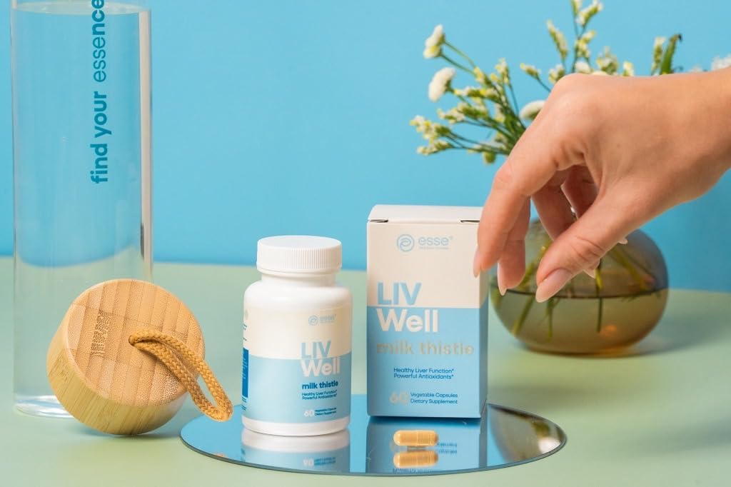 ESSE Vegan Milk Thistle Supliment cu Sesam și extract de Anghinare - HPLC avansat testat pentru puritate - 80% Silymarin Thistle pentru ficat Curățare Detoxifiere & Reparație Plus Skin Support sănătos, 60 Capsule