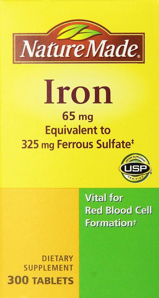 Natura Made Iron 65mg, echivalent cu 325 mg sulfat feros - 300 comprimate