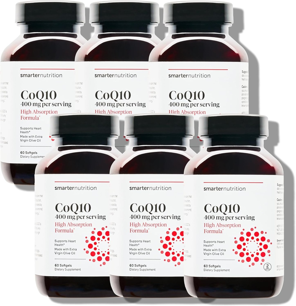 SMARTERNUTRITION CoQ10 400 mg Absorbție ridicată - Ubichinonă fermentată natural w/Organic ulei de măsline presat la rece - pentru sănătatea inimii, energie celulară - non-GMO, gluten gratuit - 360 Conte[180-zi de aprovizionare]