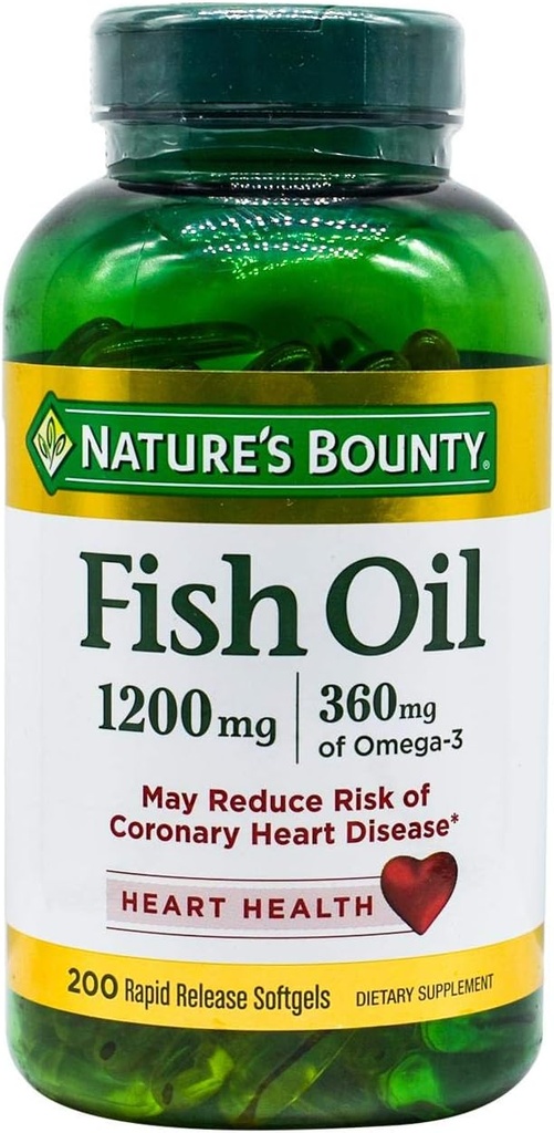 Ulei de peşte de bounty natural, susţine sănătatea inimii, 1200 Mg, Softgels rapid de eliberare, 200 Ct